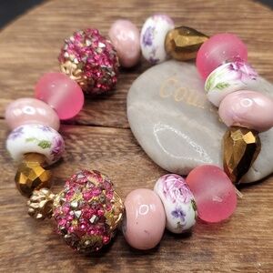 Porcelain glass cottagecore floral grandma core bracelet B3129